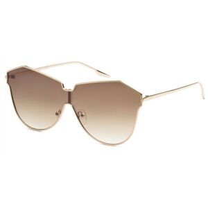 Oversized Shield Sunglasses Gold‎ Frame Brown Gradient Lens Fashion Retro Shades